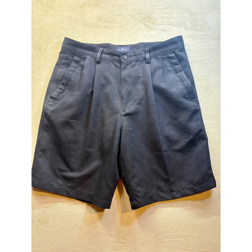 VTG 90s Dockers Golf Shorts Mens 33 Cadet Black Twill Pleated Quiet Money Dad